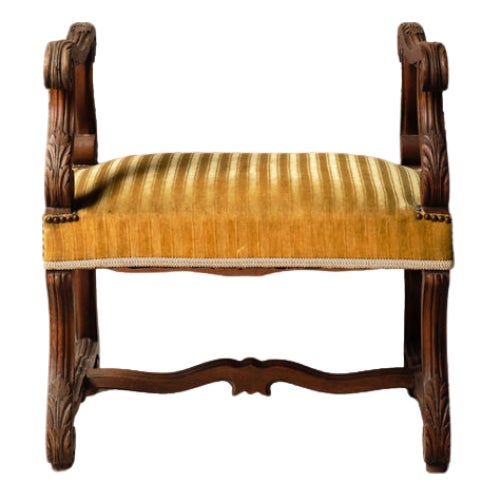1900s French Wood & Upholstered Stool For Sale