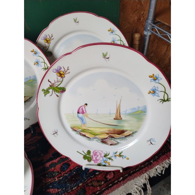 1980s Hand Painted c.e. Corey Portugal Dinner Plates - Set of 12 For Sale In Boston - Image 6 of 11