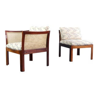 Modular Two Seater Sofa Chairs by Illum Wikkelsø in Rosewood and Cane - a Pair For Sale