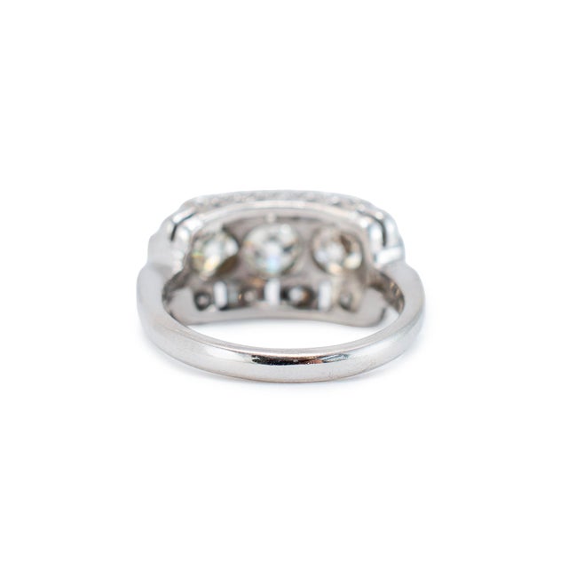 Metal Antique Platinum 1.78ct Old European Cut Diamond Three Stone Engagement Ring, Size 6 For Sale - Image 7 of 9