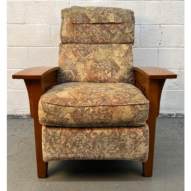 Textile Late 20th Century Pair of Mission Style Reclining Lounge Chairs For Sale - Image 7 of 15