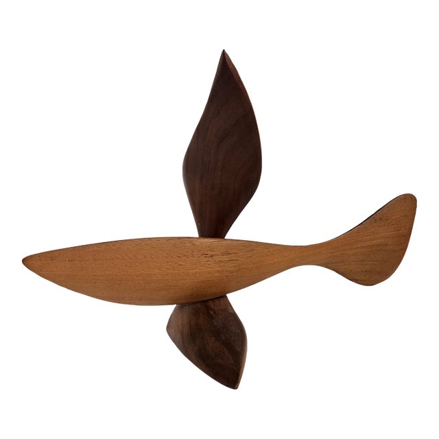 Late 20th Century Emil Milan Wood Sculpture of Fish With Sea Grass For Sale