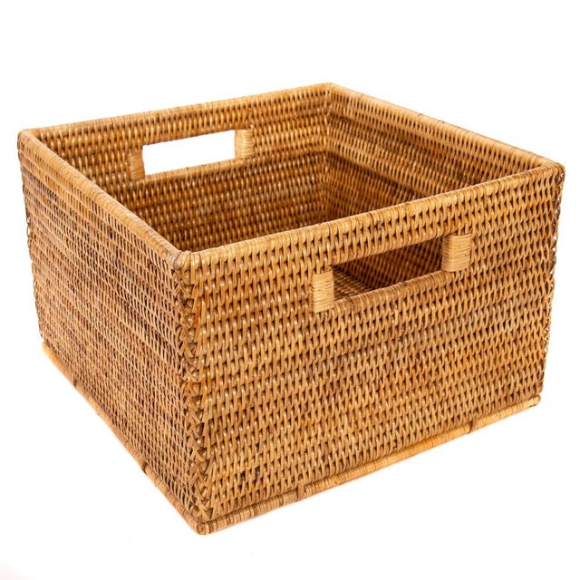 Artifacts Rattan Square Storage Basket with Handles in Honey Brown - 12" For Sale - Image 4 of 8