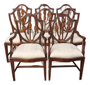 ​1990s Set of 8 Mahogany Satinwood Inlaid Baltimore Federal Style Dining Chairs