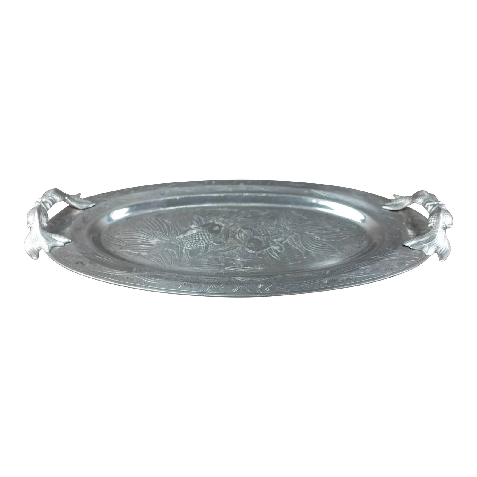 1979 Arthur Court Designs Koi Fish Handled Large Serving Tray