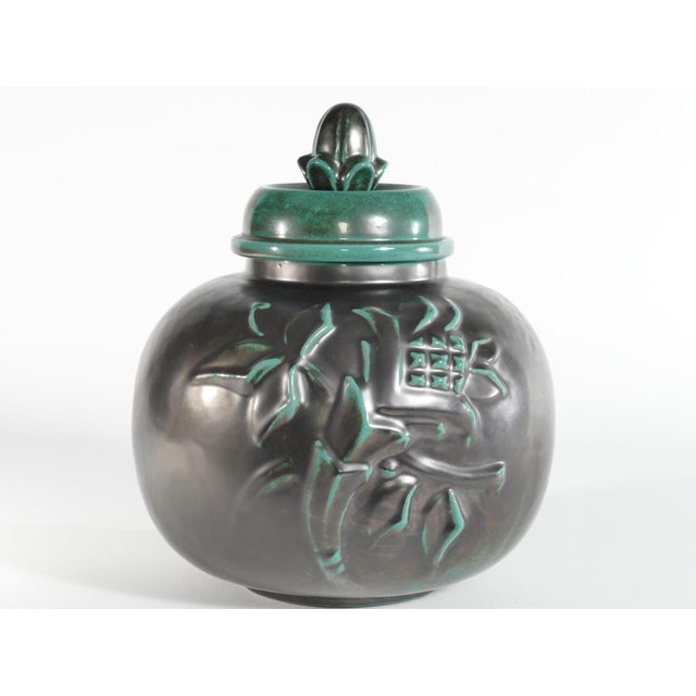 1930s Large Art Deco Green Lidded Jar by Anna-Lisa Thomson for Upsala-Ekeby, 1930s For Sale - Image 5 of 15