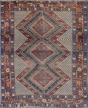 Tri-Medallion Antique Afshar Rug- 5′ × 6′1″
