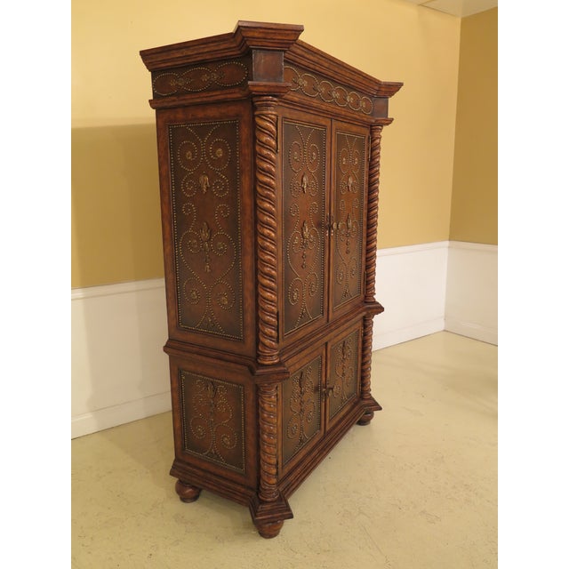 Maitland Smith Four-Door Leather & Tack Head Trim TV Cabinet / Armoire