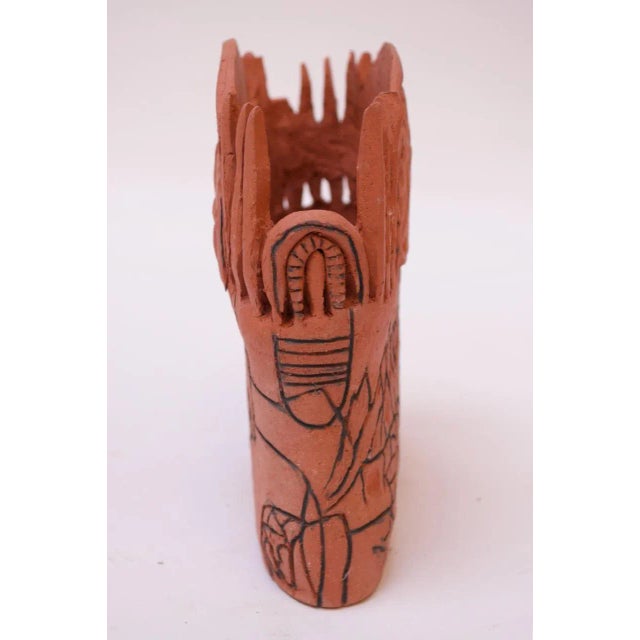 Studio Terracotta Aztec Style Vase Signed For Sale - Image 4 of 13