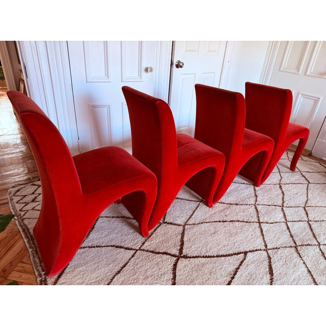 1990s Italian Red Velvet Dialogica “Splash” Sculptural Dining Chairs — Set of 4 For Sale - Image 18 of 18