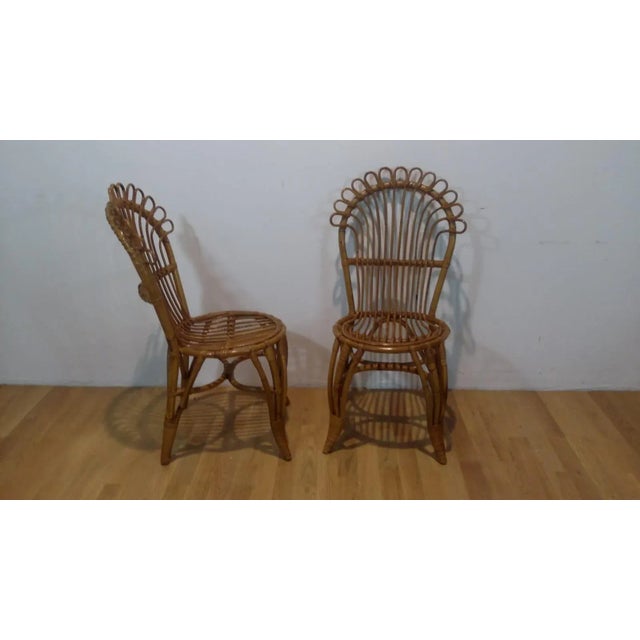 Wood Set of Rattan Side Chairs, 1960s For Sale - Image 7 of 8