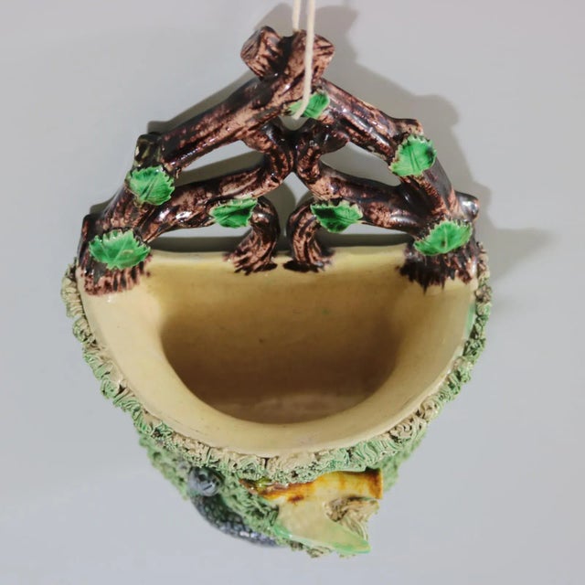 Ceramic 19th Century Portuguese Palissy Majolica Snake & Bird Wall Pocket For Sale - Image 7 of 12