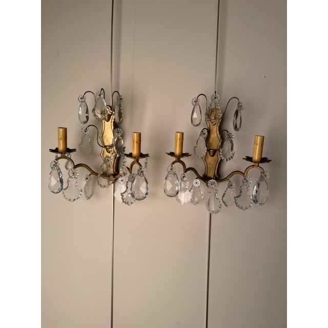 Metal 19th Century French Bronze and Crystal Wall Sconces - Pair For Sale - Image 7 of 8