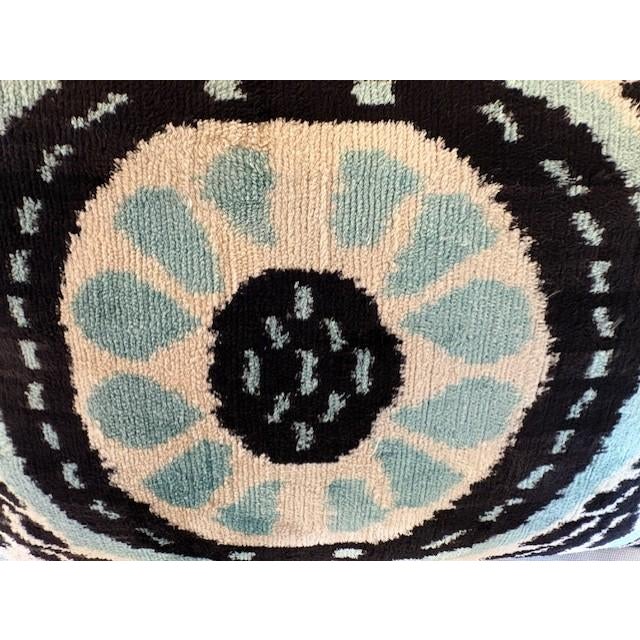 Boho Chic Blue Ikat Silk Velvet Pillow Cover For Sale - Image 3 of 3