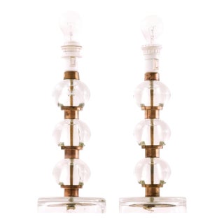 Table Lamps in Brass and Glass from Nybro Armaturfabrik, 1960s, Set of 2 For Sale