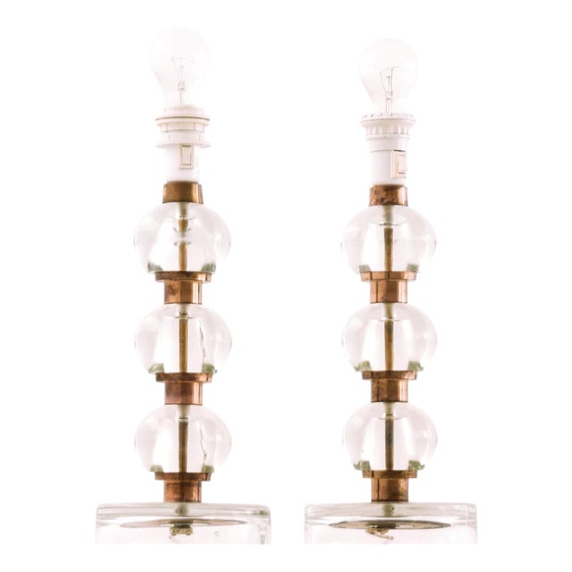 Table Lamps in Brass and Glass from Nybro Armaturfabrik, 1960s, Set of 2 For Sale