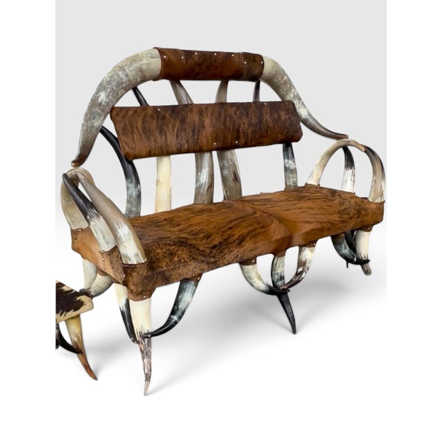 Rare Vintage Southwest Style Sculptural Texas Longhorn & Cowhide 5-Piece Living Room Suite. For Sale - Image 9 of 12