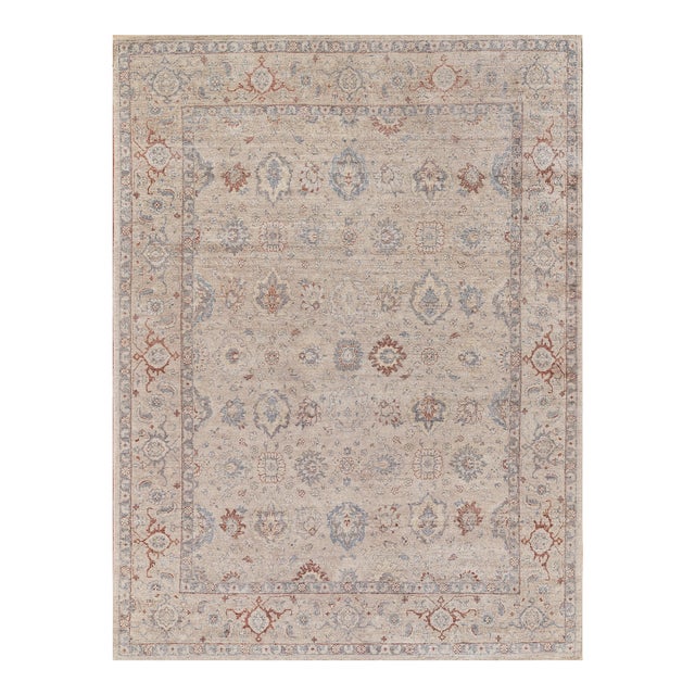 Exquisite Rugs Harper Hand-Knotted New Zealand Wool Beige/Blue Rug-10'X14' For Sale