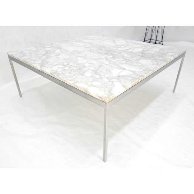 Knoll Solid Stainless Steel Marble Top 42x42 Square Mid Century Modern Coffee Table For Sale - Image 4 of 15