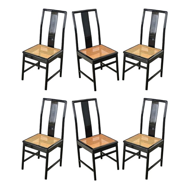 Vintage Italian Ebonized and Cane Seat Dining Chairs – Set of 6 For Sale