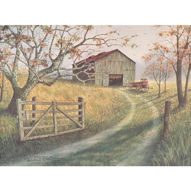 Robert T. Hayes (Cincinnati, Ohio, 1915-?) "Tobacco Barn," late 20th century Offset lithograph on paper Signed to the...