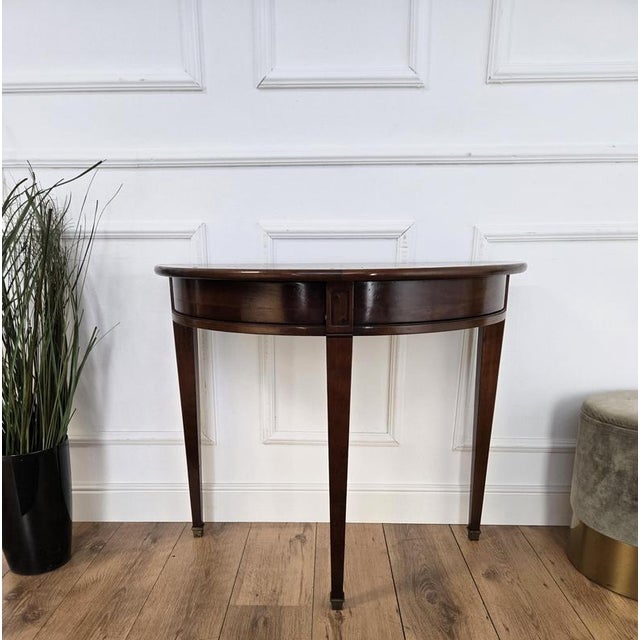 Brown Mid-Century Italian Demi Lune Wall Console in Wood with Hidden Drawers, 1960s For Sale - Image 8 of 10