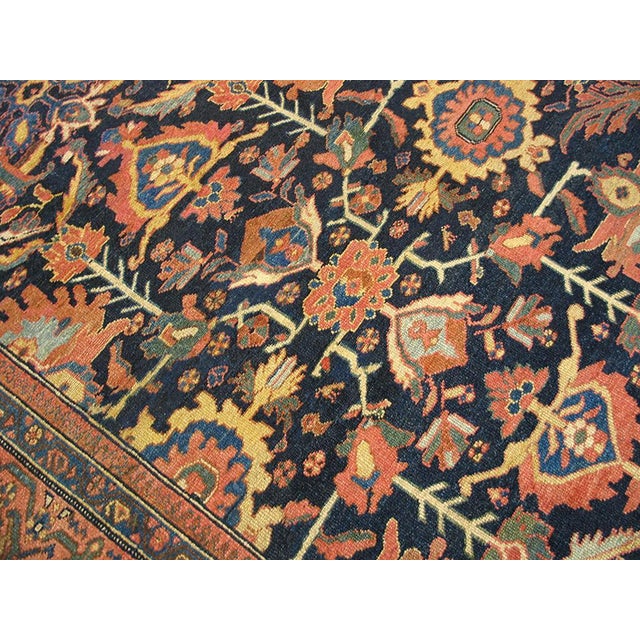 1890s Blue Navyy Floral Antique Persian Malayer Rug 12'4" X 14'8" Handknotted Wool Carpet For Sale - Image 4 of 6