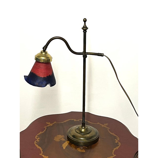 Antique Brass and Pate de Verre Glass Shade Table Lamp, 1890s For Sale - Image 3 of 5