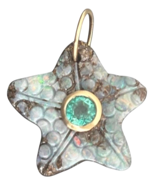 Australian Opal Starfish Pendant With Emerald & 14k Gold