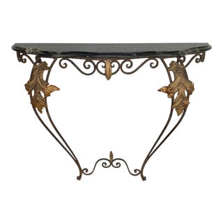 French Louis XV Style Gilt Wrought Iron and Marble Wall Mount Console Table For Sale