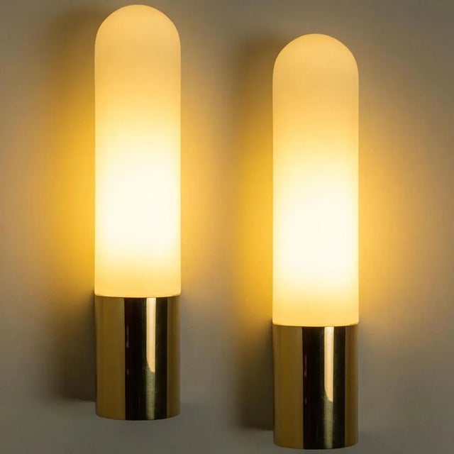 Metal Opaque Glass and Brass Wall Light by Limburg, Germany, 1970s For Sale - Image 7 of 13