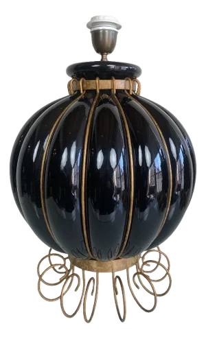 French Pumpkin Shape Ceramic Table Lamp by Robert Kostka, 1970s