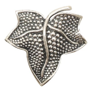 Vintage Signed Napier Rhodium Plated Bumpy Leaf Brooch For Sale