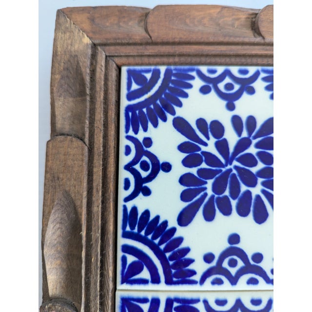 1970s Vintage '70s Large Hand Carved Wood Talavera Tile Trivet For Sale - Image 5 of 11