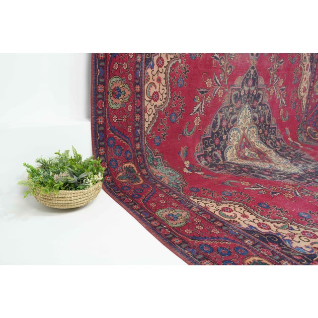 1970s Vintage Persian Handmade Wool 9x13 Red Area Rug For Sale - Image 9 of 11