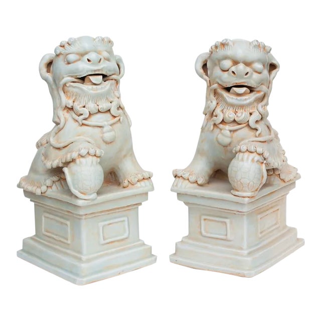 20th Century Large Chinese Celadon Foo Lions - a Pair For Sale