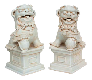 20th Century Large Chinese Celadon Foo Lions - a Pair
