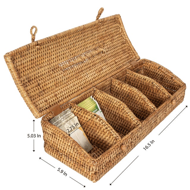 Artifacts Rattan 5 Section Tea Box with Lid in Brown For Sale - Image 4 of 4