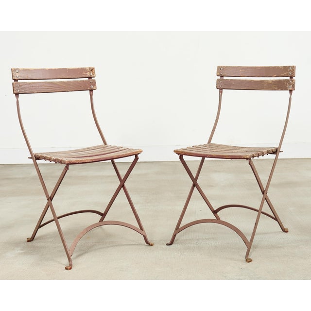 Set of Ten French Folding Iron Bistro Dining Chairs For Sale - Image 9 of 18