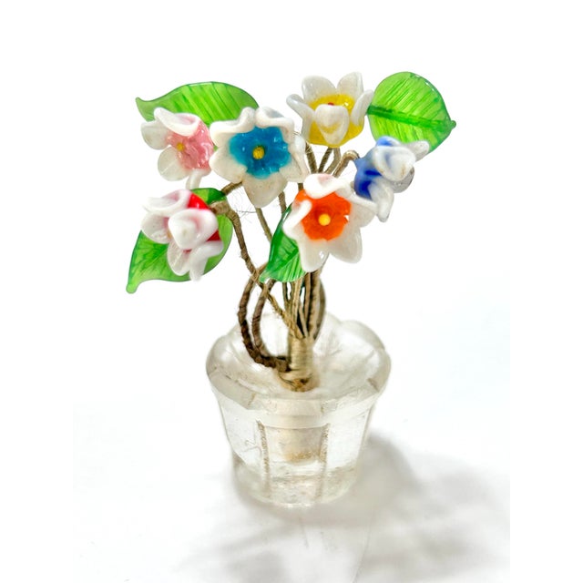 1950s Miniature Czech Art Glass Potted Flowers Bouquet Place Card Holders - A Set of 6 For Sale - Image 9 of 12