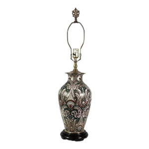 Mid Century Hand Painted Raised Enamel and Gold Accented- Paisley Chinoiserie Ginger Jar Style Lamp