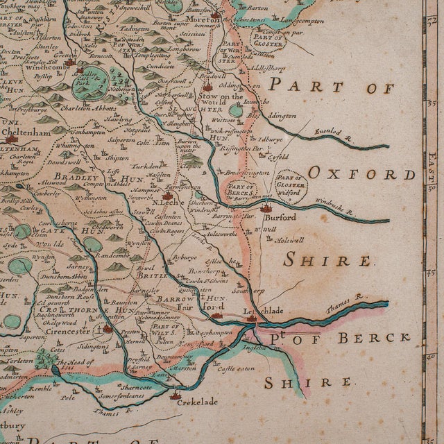 Beige Antique Gloucestershire Map, English, Framed Cartography, Robert Morden, c.1700 For Sale - Image 8 of 12