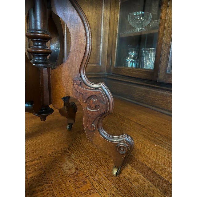 Late 19th Century Victorian Rococo Style Carved Walnut Oval Rolling Parlor/Side/Center Table For Sale - Image 9 of 9