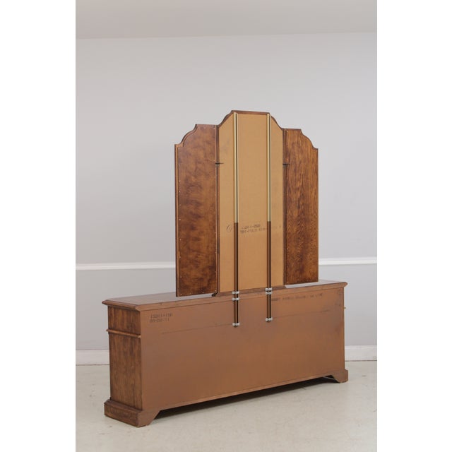Thomasville Oak Long Dresser W. Trifold Mirror For Sale - Image 15 of 18