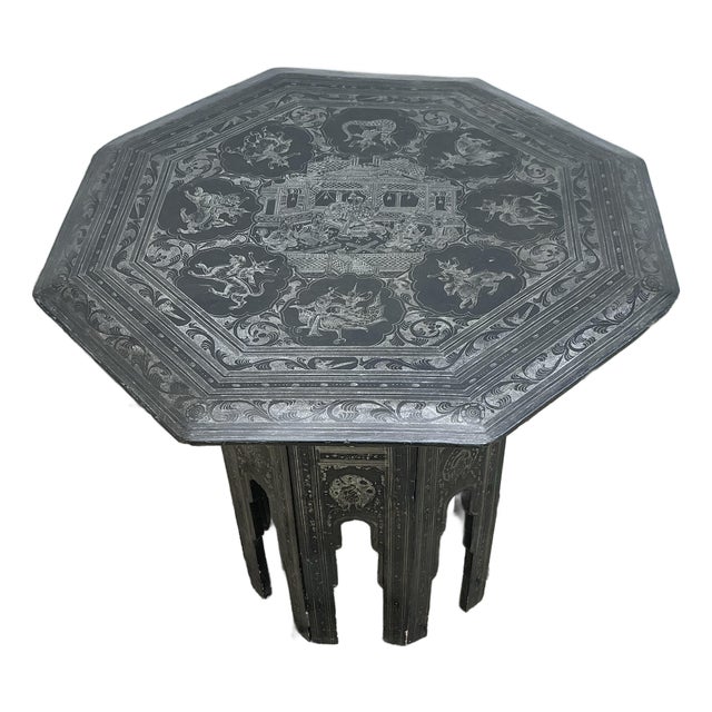 Antique Burmese Black Laquer Octagonal Table For Sale