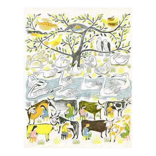 Vintage Print, “On the Eighth Day of Christmas”, Original Mid-Century Color Lithograph For Sale