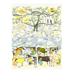 Vintage Print, “On the Eighth Day of Christmas”, Original Mid-Century Color Lithograph