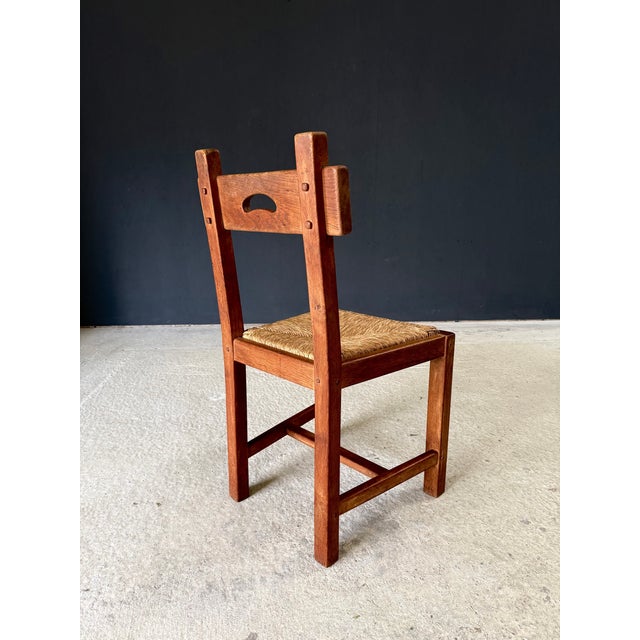 Brutalist Rustic Oak and Rush Dining Chair Set, Belgium, 1960s, Set of 6 For Sale - Image 12 of 18