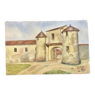 Mid 20th Century French Watercolor Painting, Vieille Ferme, Chazelles Sur Lyon For Sale