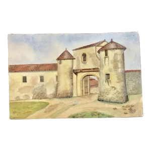 Mid 20th Century French Watercolor Painting, Vieille Ferme, Chazelles Sur Lyon